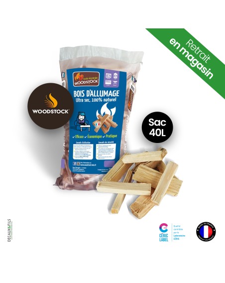 1 sac de Bois d'allumage Woodstock, 40 litres + 1 Boîte Allum' Express