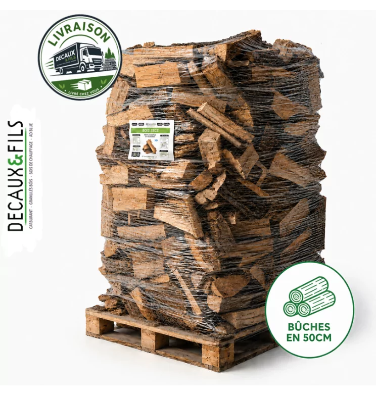 Bois de chauffage sur palette DECAUX, bûches en 50 cm (1.6 stère)
