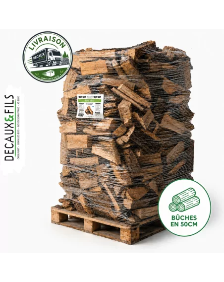 Bois de chauffage sur palette DECAUX, bûches en 50 cm (1.6 stère)